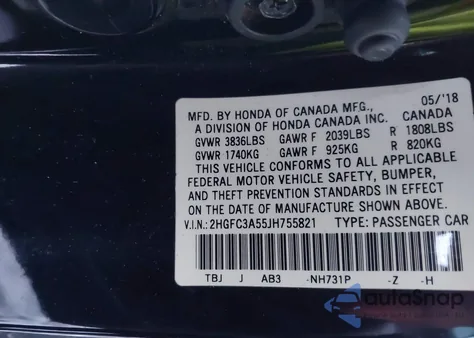 2018 Honda Civic Si из США, поврежденный, VIN 2HGFC3A55JH755821